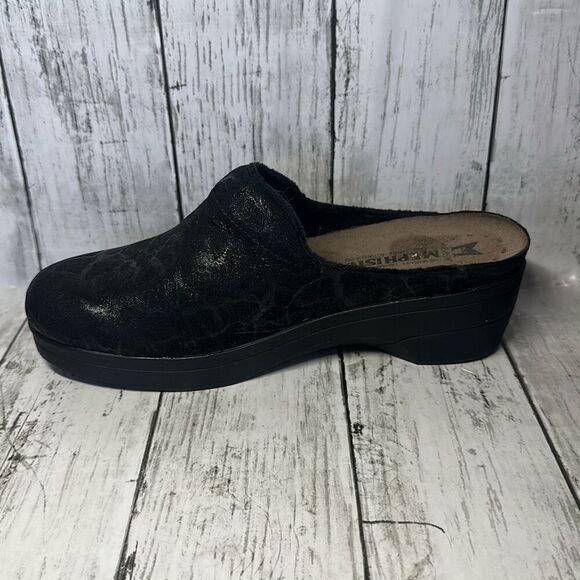 Mephisto Metallic Black Satty Nubuck Clog Mules size 38 Slip on 7.5 US - Picture 3 of 10